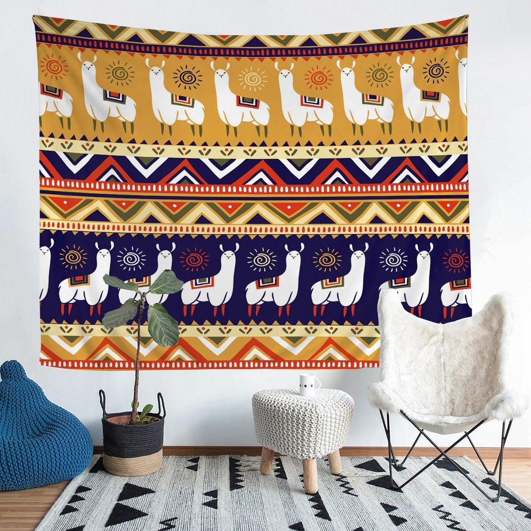 Cute Llama Tapestry Cartoon Llama Alpaca Wall Blanket For Kids Children Boys Girls Tribal Geometry Stripe Wall Hanging South American Animals Wall Art Bedroom Decor Sofa Cover