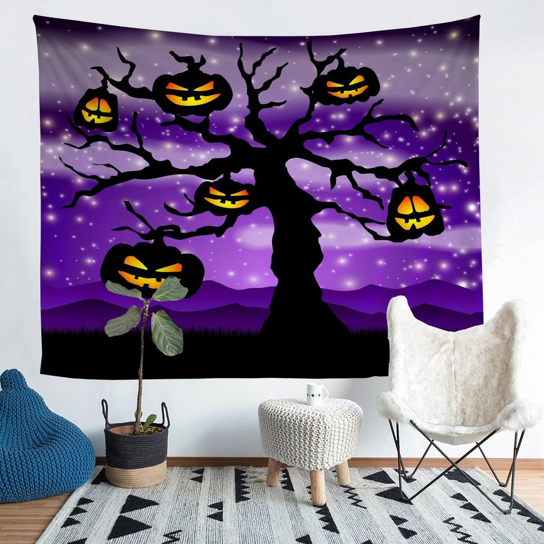 Halloween Theme Tapestry for Kids Boys Girls Horror Pumpkin Lantern Bedding Throw Blanket Purple Galaxy Tapestries Wall Hanging Halloween Night Wall Blanket,Bedding Collection