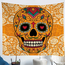 Load image into Gallery viewer, Sugar Skull Wall Hanging Women Skull Pattern Tapestry Boho Skeleton Design Wall Blanket for Children Kids Adults Orange Floral Flowers Wall Art Gothic Bones Room Decor Picnic Sheet
