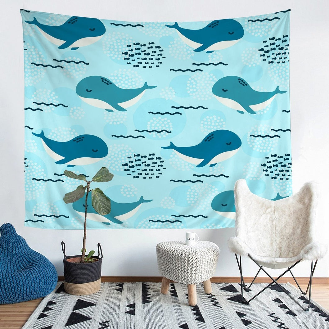 Cartoon Whale Tapestries Wall Hanging Kids Boys Girls Marine Life Ocean Wave Bedding Throw Blanket Child Sea Animal Print Tapestry Sealife Wall Blanket,Bedding Collection