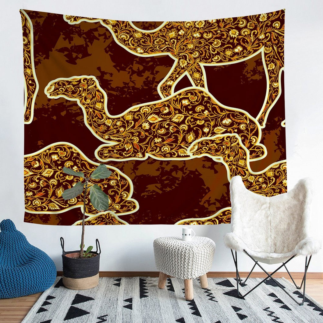 Camel Print Wall Hanging Boho Exotic Style Tapestry Bohemian Damask Pattern Wall Blanket for Children Kids Girls Women Brown European Floral Wall Art Room Decor Picnic Sheet