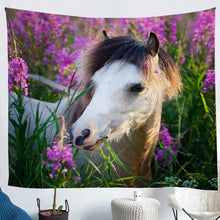 Load image into Gallery viewer, Horse Wall Blanket Farmhouse Theme Tapestry For Kids Girls Children Women 3D Wild Animal Pattern Wall Hanging Purple Floral Flowers Decor Wall Art Wildlife Style
