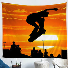 Load image into Gallery viewer, Teens Skateboard Tapestry Hipster Young Man Wall Hanging for Kids Boys Youth Extreme Sports Theme Wall Blanket Skate Board Sunset Scenery Wall Art Room Decor Sofa Cover
