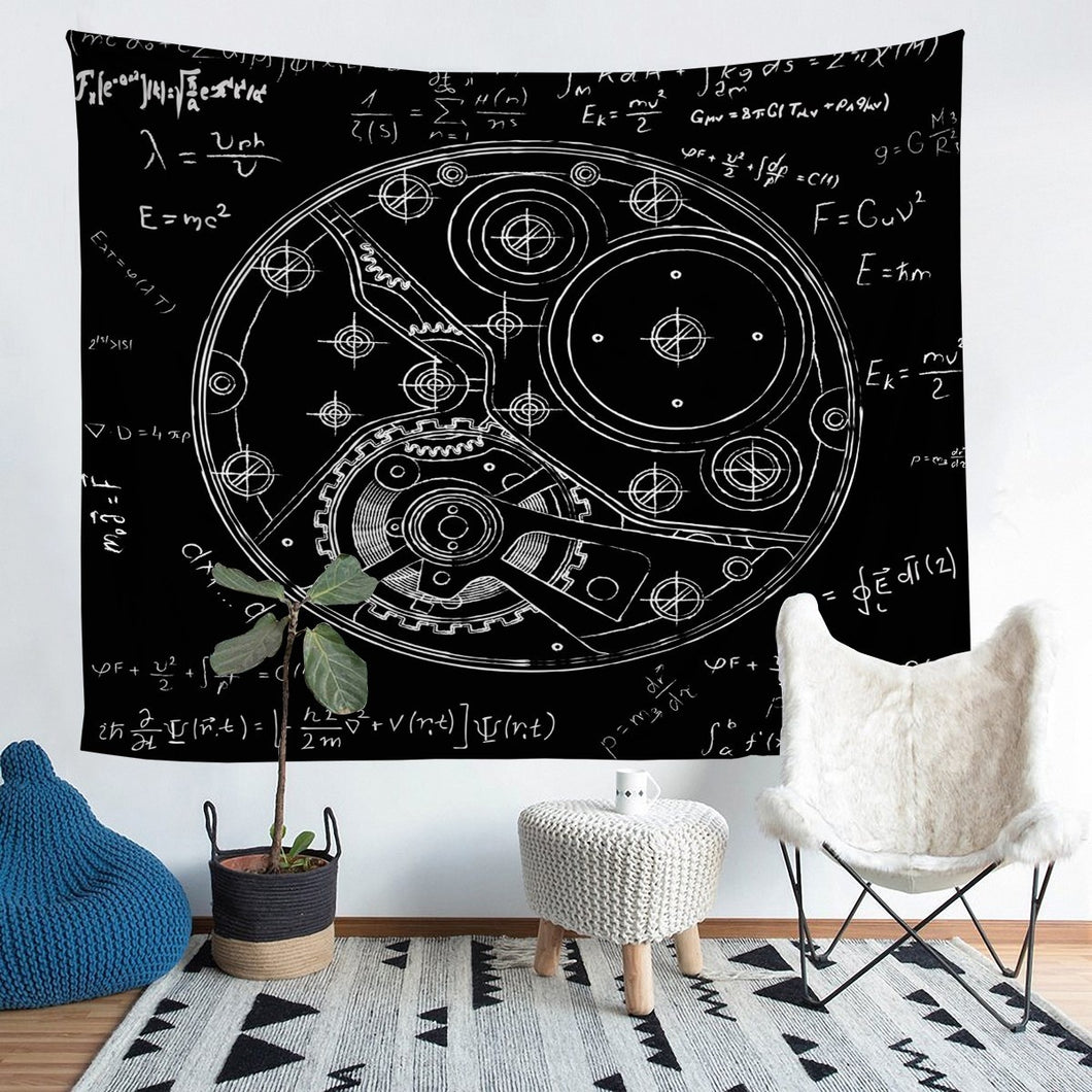 Mechanical Watch Tapestry Kids Boys Teens Precision Instrument Bedding Throw Blanket Physical formula Tapestries Wall Hanging Industrial Style Wall Blanket,Bedding Collection