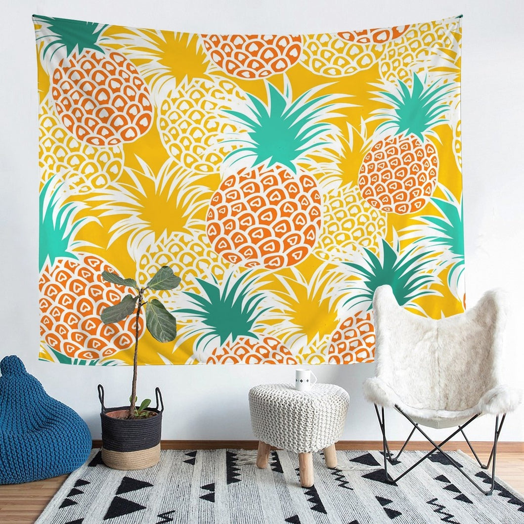 Pineapple Wall Blanket Tropical Fruit Print Tapestry for Kids Girls Women Fresh Pineapple Pattern Decor Wall Hanging Orange Cartoon Design Wall Art