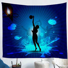 Load image into Gallery viewer, Basketball Wall Hanging Boys Sports Theme Tapestry Teens Basketball Player Pattern Wall Blanket for Children Kids Microfiber Blue Tie Dye Stripe Wall Art Room Decor Picnic Sheet
