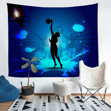Load image into Gallery viewer, Basketball Wall Hanging Boys Sports Theme Tapestry Teens Basketball Player Pattern Wall Blanket for Children Kids Microfiber Blue Tie Dye Stripe Wall Art Room Decor Picnic Sheet

