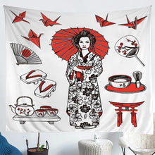 Load image into Gallery viewer, Japanese Women Tapestry for Girls Children Women Japanese-Style Wall Hanging Exotic Style Wall Blanket Room Decor Red Cherry Blossoms Wall Art  Beach Throw Tapestry
