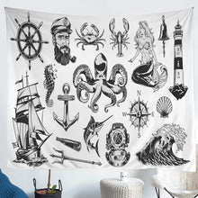 Load image into Gallery viewer, Nautical Theme Bedding Throw Blanket Kids Boys Teens Ocean Marine Life Tapestries Wall Hanging Octopus Compass Sailboat Tapestry Sea Adventure Wall Blanket,Bedding Collection
