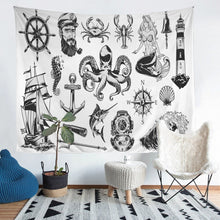 Load image into Gallery viewer, Nautical Theme Bedding Throw Blanket Kids Boys Teens Ocean Marine Life Tapestries Wall Hanging Octopus Compass Sailboat Tapestry Sea Adventure Wall Blanket,Bedding Collection
