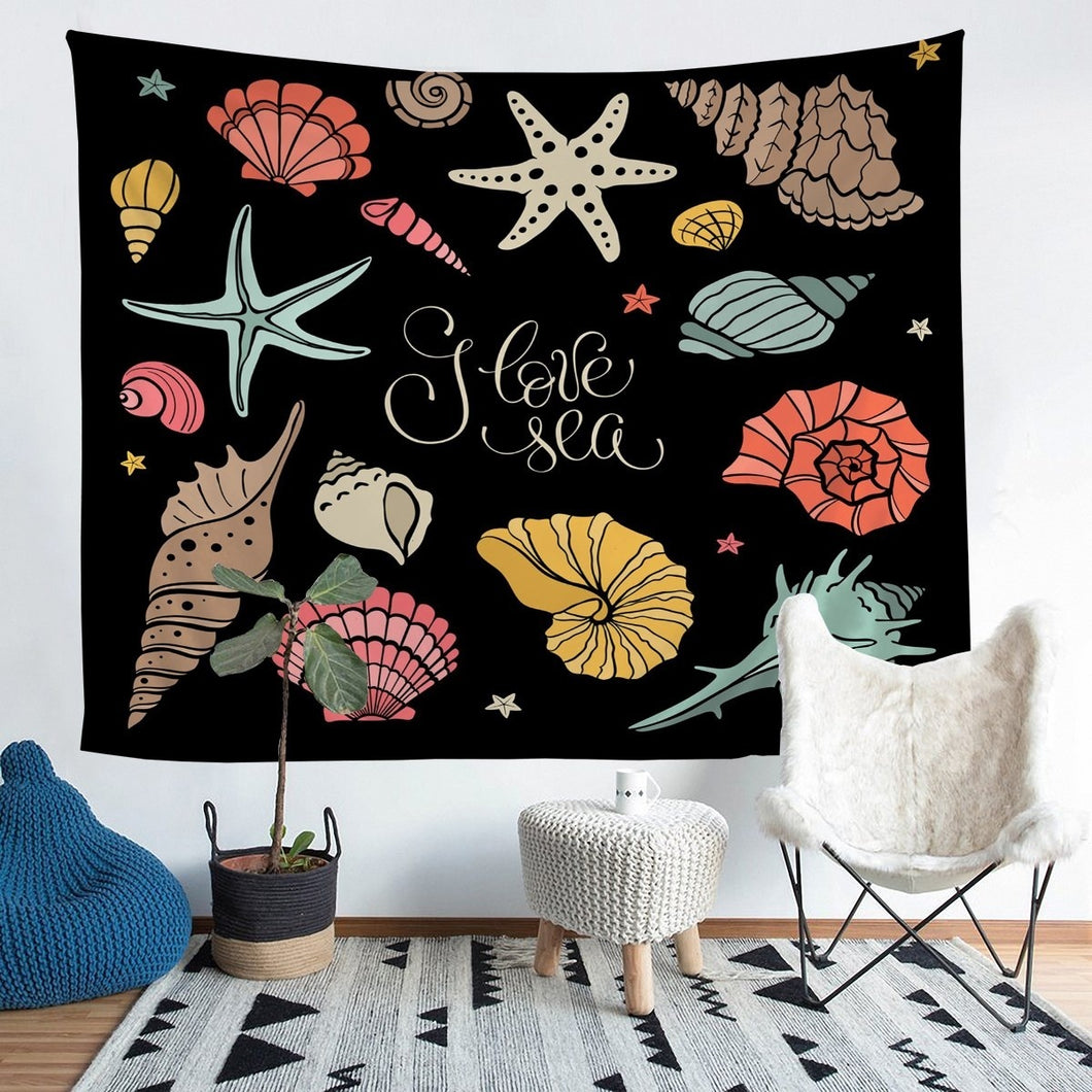 Starfish Conch Tapestry Ocean Marine Themed Wall Blanket For Kids Children Colorful Sea Creatures Wall Hanging Hawaiian Sealife Wall Art Bedroom Decor Sofa Cover