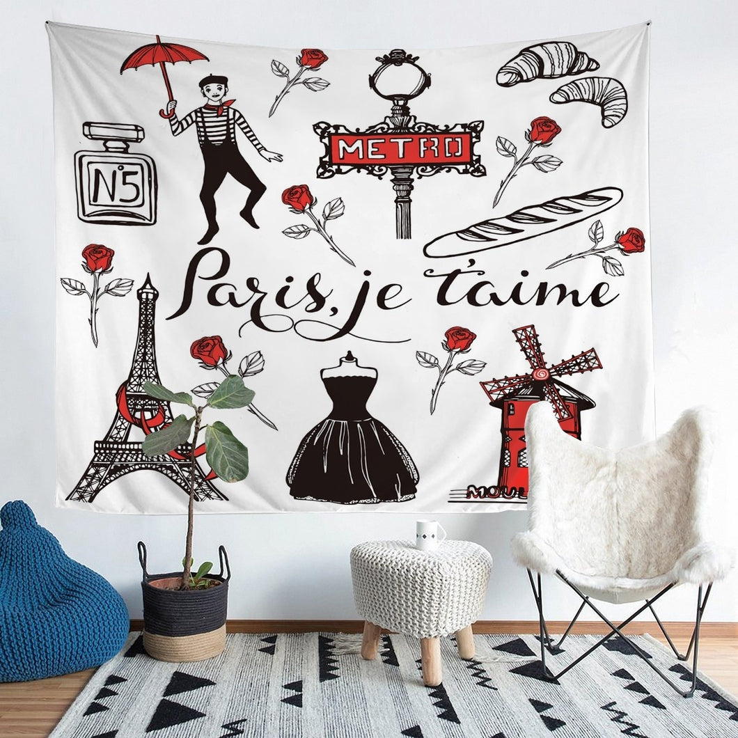 Eiffel Tower Wall Blanket Girls Chic Paris Theme Tapestry Rose Floral Print Wall Hanging for Men Women Couple Bedroom Decor Romantic French Style Wall Art  Bedding Throw Blanket