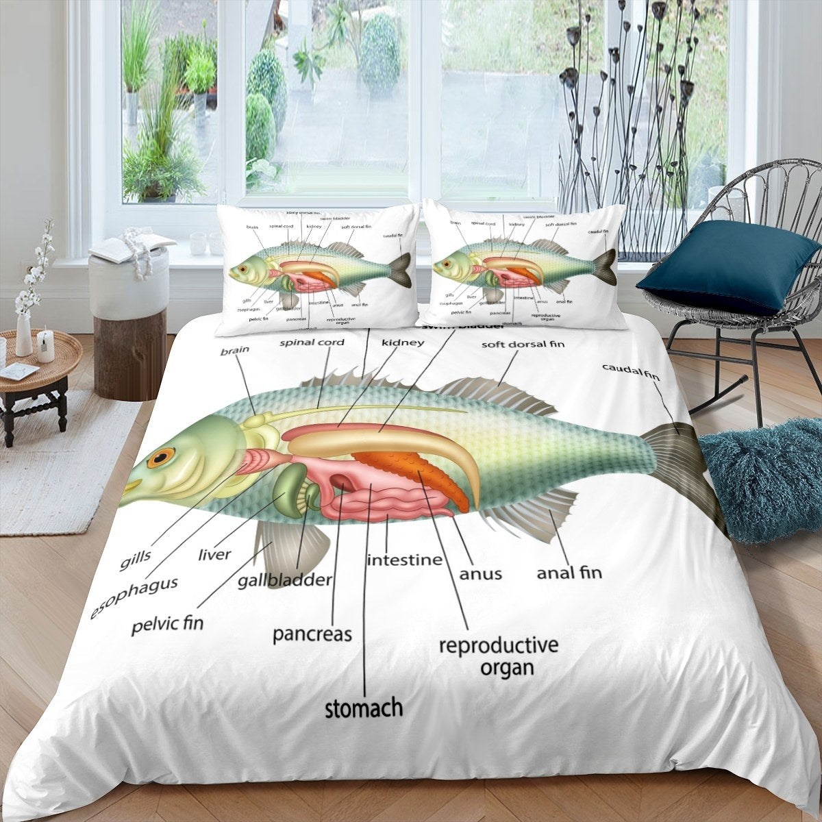 Fish Pattern Bedding Set Fish Anatomy Design Duvet Cover For Kids