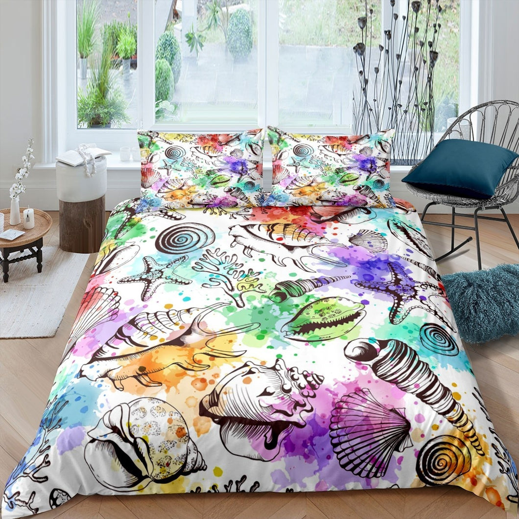 Beach Starfish Duvet Cover Ocean Marine Themed Comforter Cover Sea Conch Shell Creatures Bedding Set For Kids Adults Girls Women Colorful Tie Dye Bedspread Cover Room Decor   Bedclothes Zipper