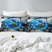 Load image into Gallery viewer, Blue Earth Duvet Cover Universe Planet Print Bedding Set For Kids Women Men Adults Industrial Clock Theme Gears Comforter Cover Steampunk Style Gearwheel Decor Bedspread Cover   Zipper
