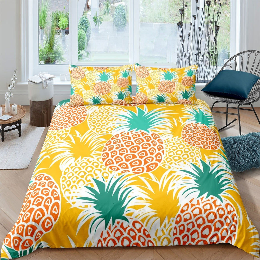 Pineapple Duvet Cover Tropical Fruit Print Bedding Set for Kids Girls Women Fresh Pineapple Pattern Decor Comforter Cover Orange Cartoon Design Bedspread Cover 2/3pcs Zipper