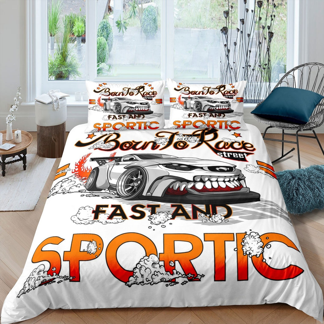 Boys Race Sports Car Bedding Set Men Extreme Sports Theme Comforter Cover for Kids Adult Teens Racing Car Duvet Cover Personalized Skull Car Bedspread Cover Room Decor