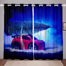 Load image into Gallery viewer, Christmas Tree and Red Car Printed Decor Window Curtain Soft Polyester Window Drapes Blackout Room Darkening Wide Panel Curtains for Bedroom

