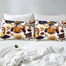 Load image into Gallery viewer, Kids Halloween Themed Bed Sheet Set Child Pumpkin Lantern Bedding Set Wizard Witch Pattern Fitted Sheet for Boys Girls Room Decor Scary Spider Cat Bed Cover Black Orange
