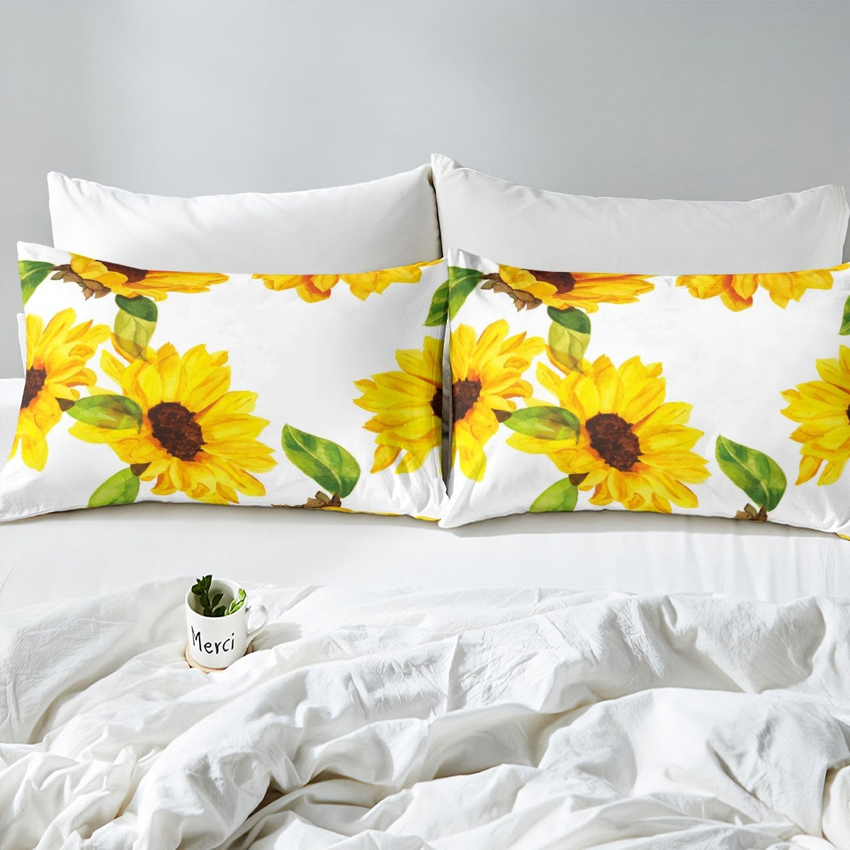 FANSU Kids Girls Boys Duvet Cover 2 Piece Bedding Set, 3D Sunflower Print Children Quilt Cover & Pillow Set For Nursery Toddler Cot Single Size Bed (Daisy,120x150cm+40x60cm