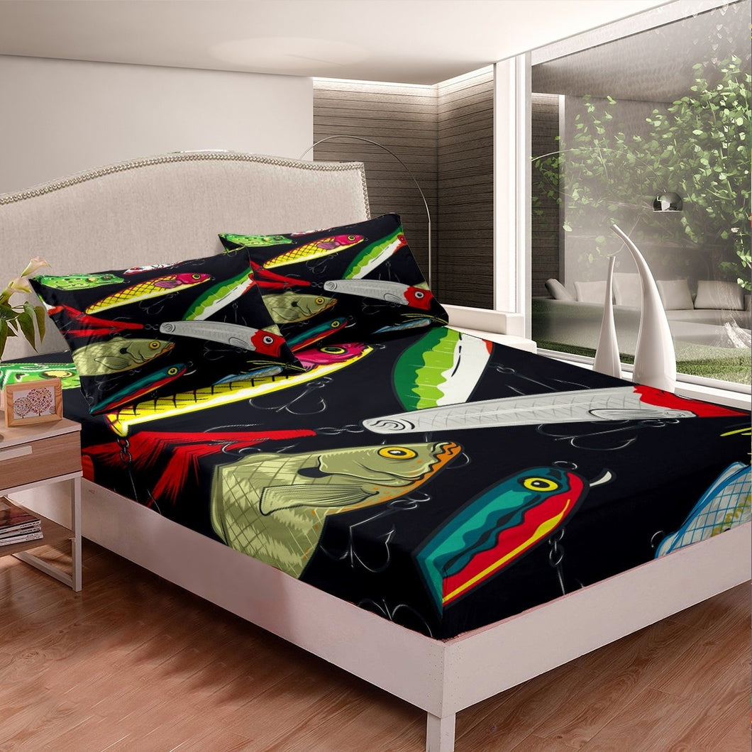 Kids Fish Printed Bedding Set Cartoon Colorful Fish Bait Fitted