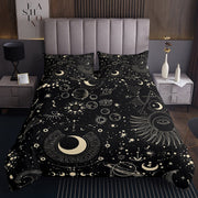Bohemian Moon Quilt Vintage Boho Galaxy Coverlet Set For Kids Boys Girls Exotic Aztec Tribal Bedspread Crescent Planets Indian Style Daybed  Black