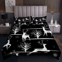 Load image into Gallery viewer, Elk Coverlet Set Tree Forest Reindeer Quilt For Kids Boys Girls Winter Snow Bedspread Cartoon Snowflake Wild Animal Christmas Theme Bed Cover 2/3Pcs Black
