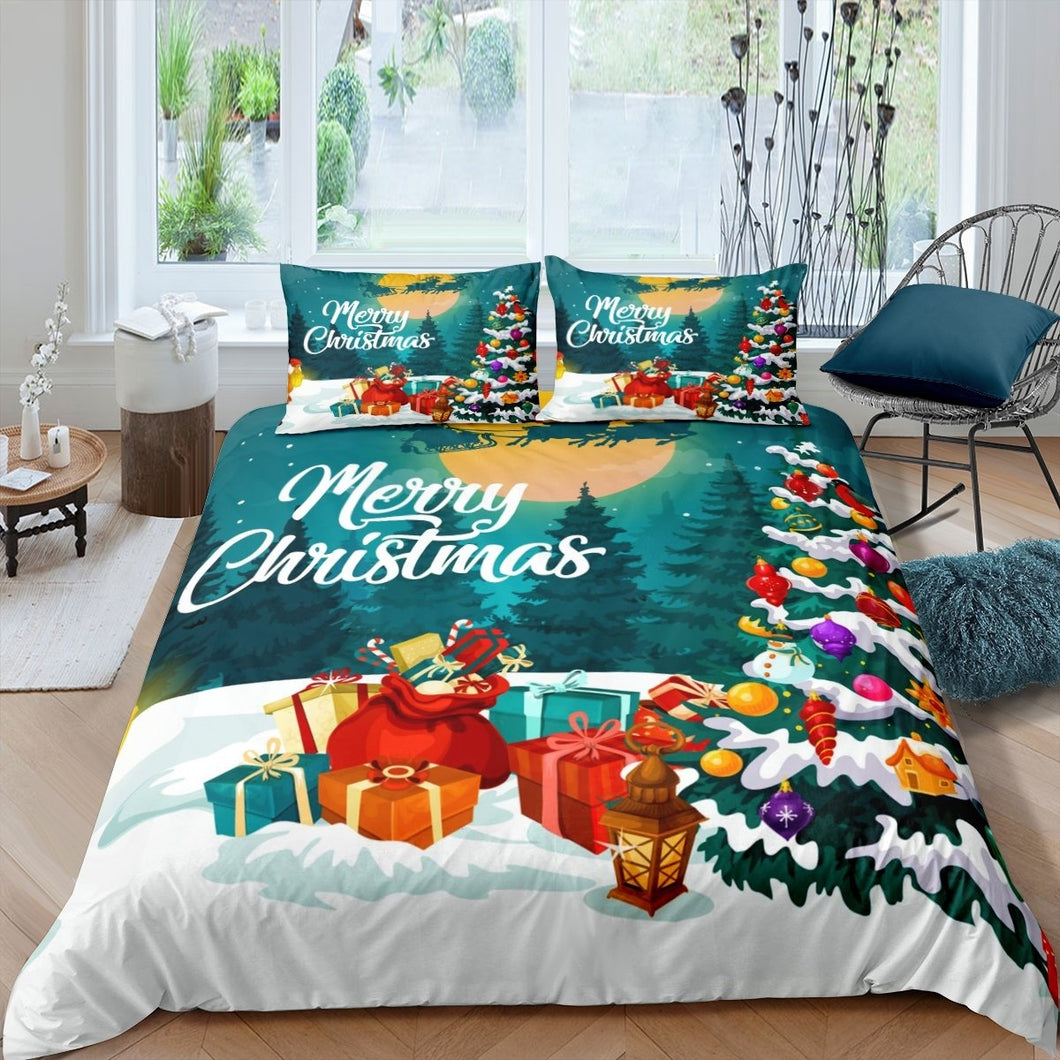 Christmas Bedding Set Cartoon Gifts Quilt Cover Winter Moom Starry Sky Comforter Cover For Kids Boys Girls New Year Festival Duvet Cover Child Bedroom Decor Red Green