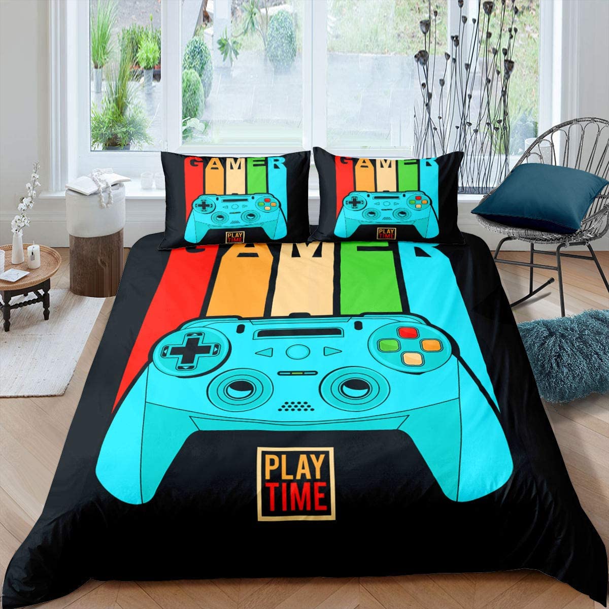 Teen Gamepad Duvet Cover Modern Gamer Comforter Cover for Kids Boys  Children Video Game Bedding Set Player Gaming Joystick Cover 