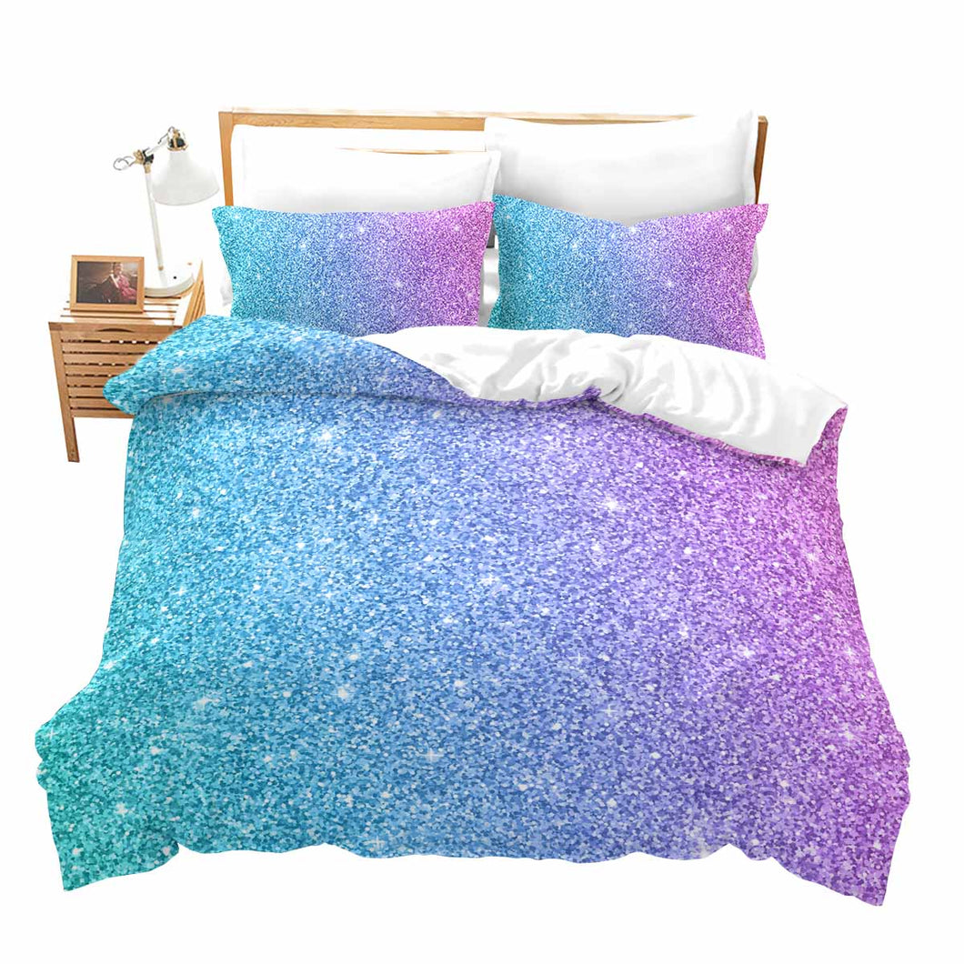 Feelyou Glitter Marble Comforter Cover, Girls Decorative Bedding Set with Zippers Ties, Colored Duvet Cover Set