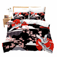 Load image into Gallery viewer, Feelyou Japanese Crane Comforter Cover, Boys Decorative Bedding Set with Zippers Ties,Duvet Cover Set
